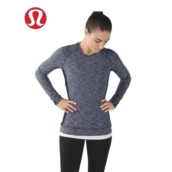 Lululemon - Long Sleeve Shirt in Heathered Black/White Combo Size 4 - Picture 1 of 16